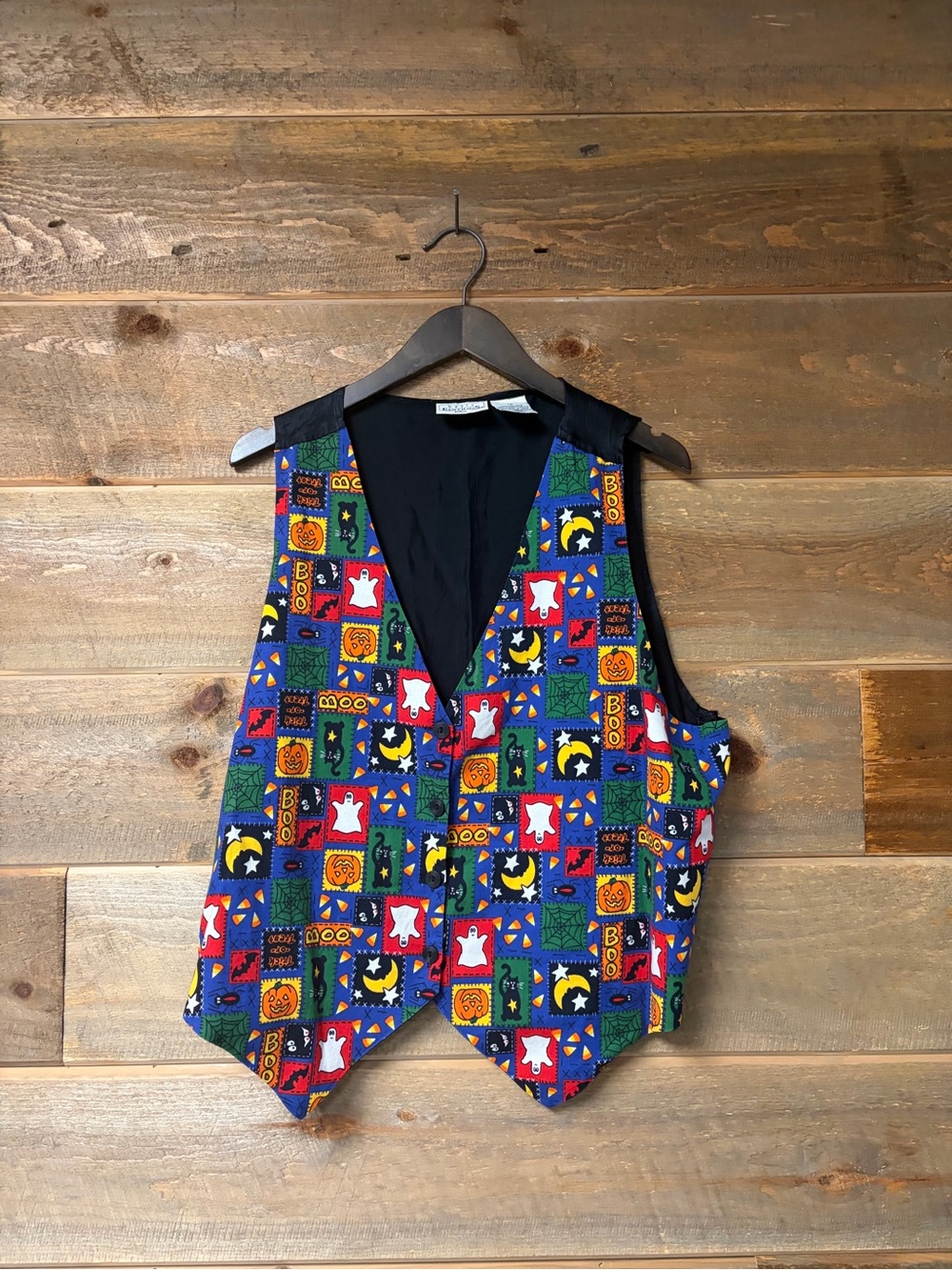 Vtg Basic Editions Halloween Vest AOP Pumpkin Black Cat Spooky 90s Y2K Womens 1X